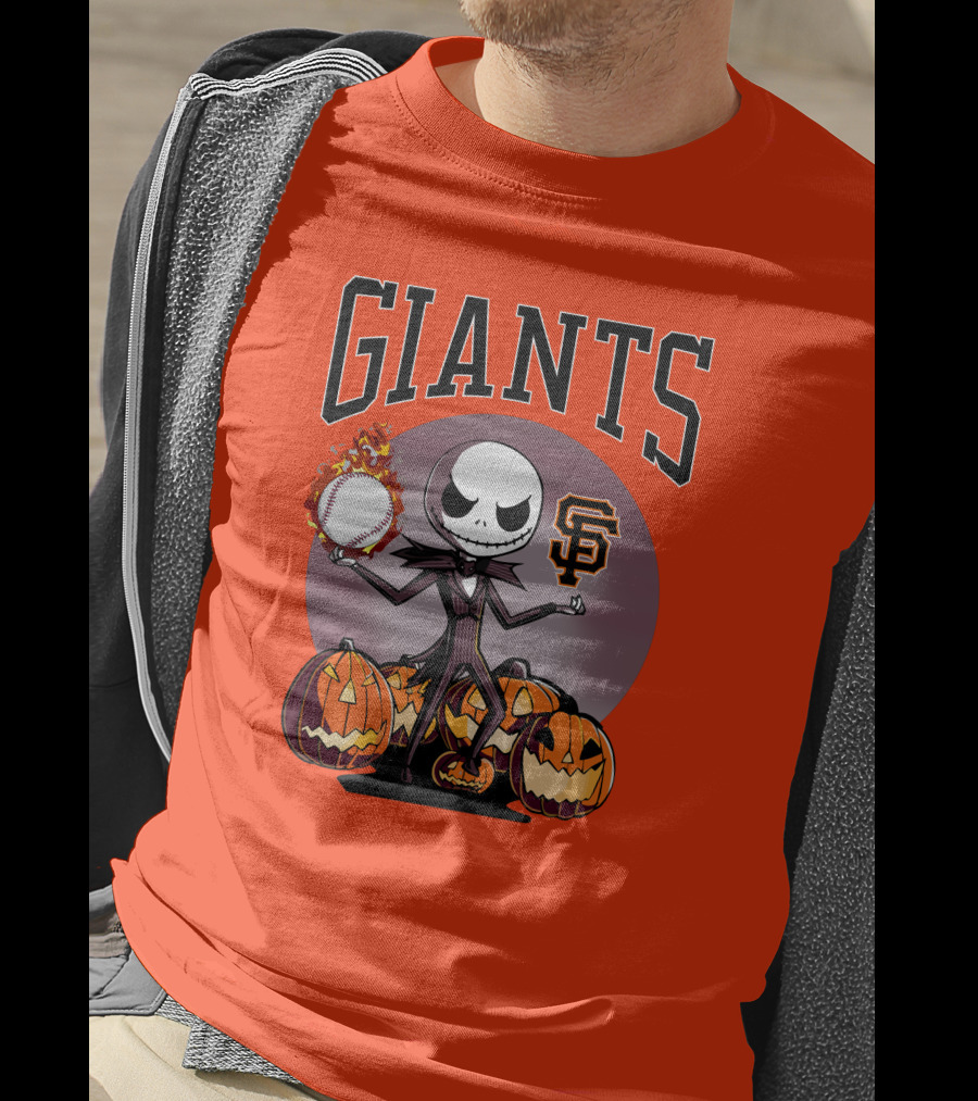Giants Jack Skellington SF Logo Halloween Pumpkins Baseball T-Shirt