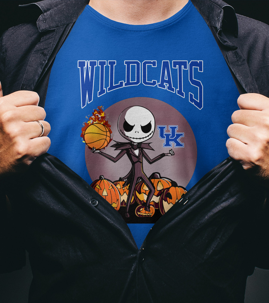 Wildcats UK Jack Skellington Halloween Basketball Pumpkins T-Shirt