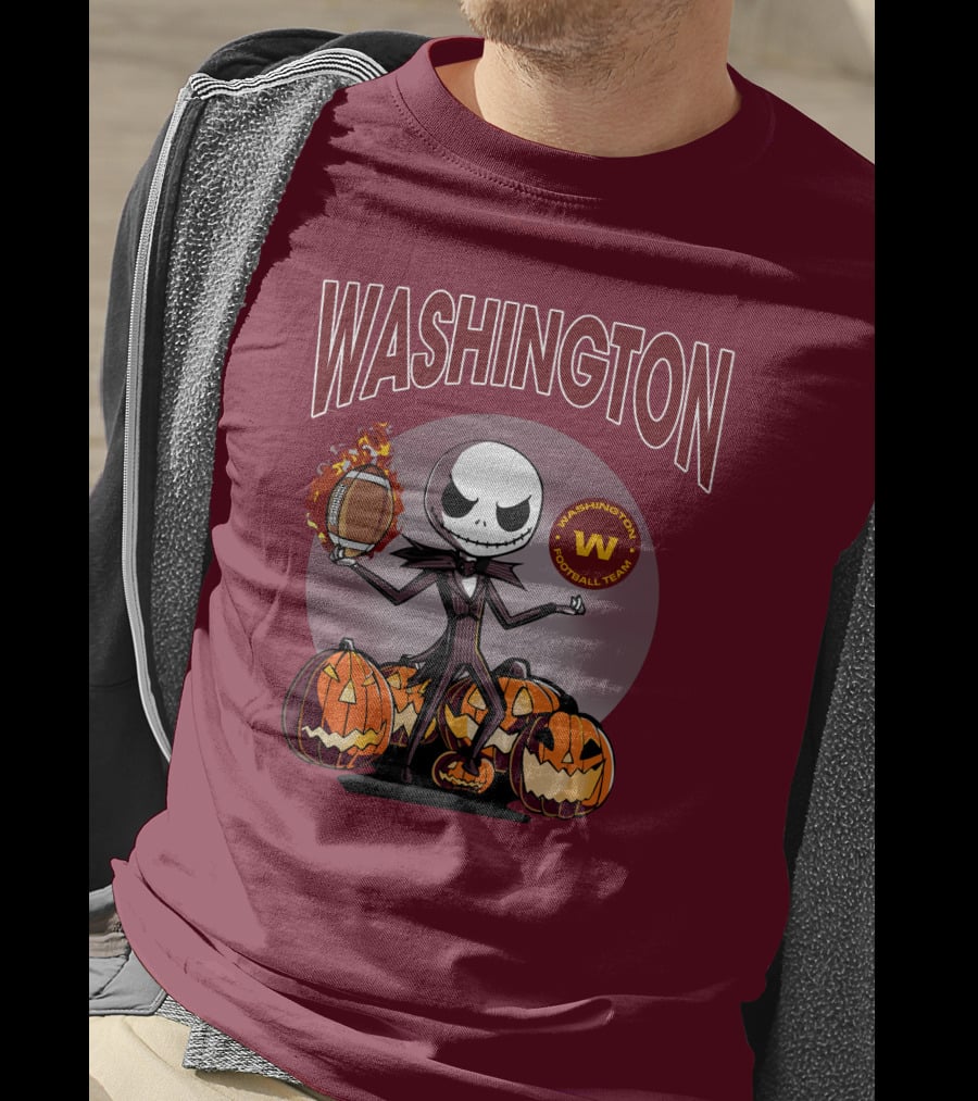 Washington Football Team Jack Skellington Halloween Pumpkins Football T-Shirt