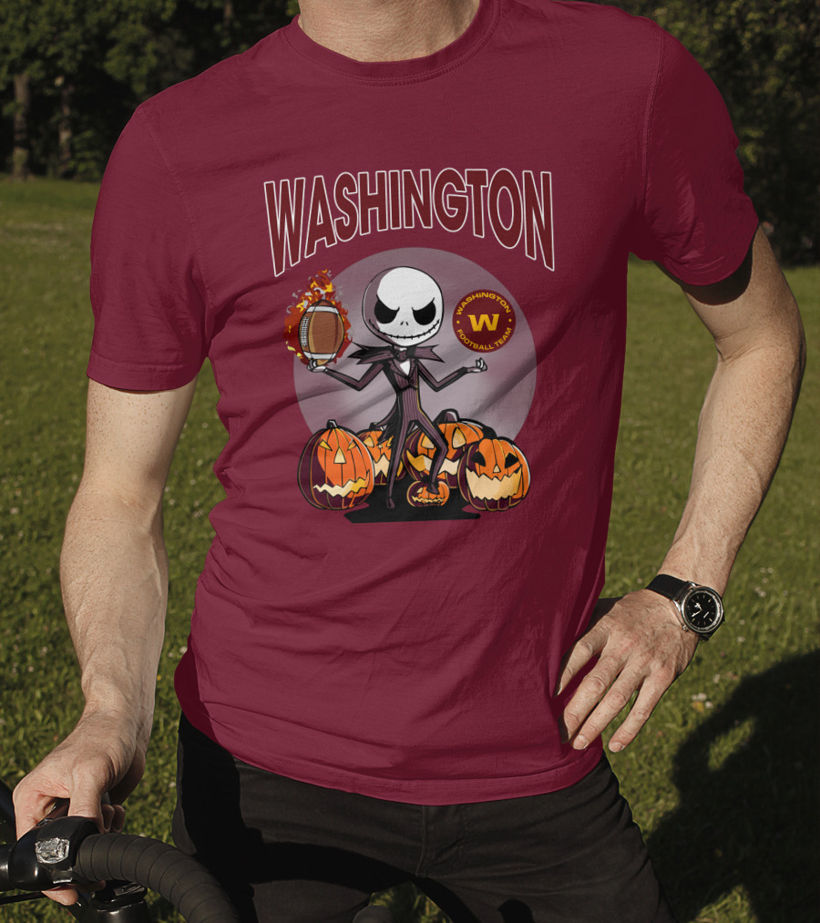 Washington Football Team Jack Skellington Halloween Pumpkins Football T-Shirt