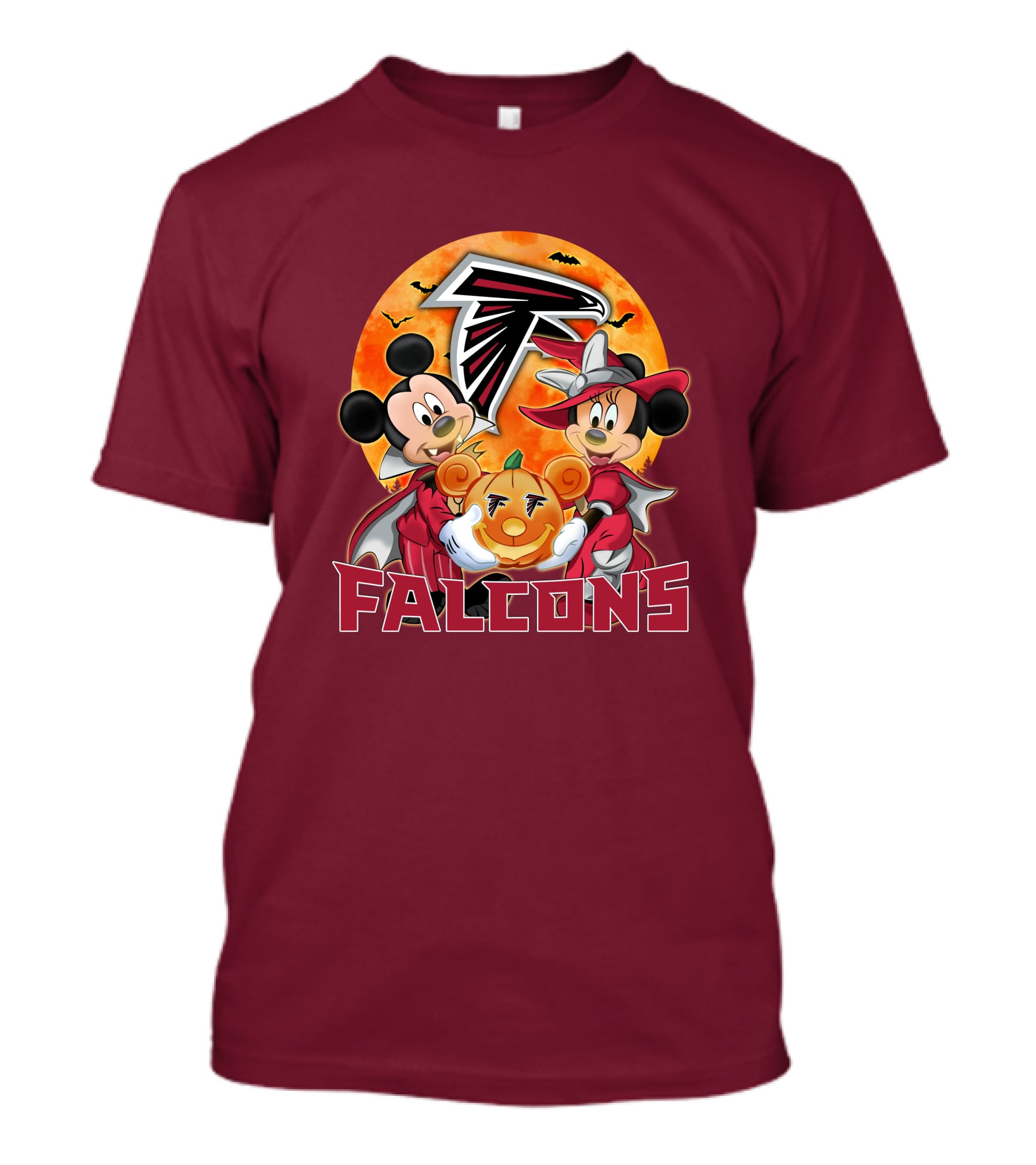 Atlanta Falcons Mickey Mouse Minnie Mouse Halloween Pumpkin T-Shirt