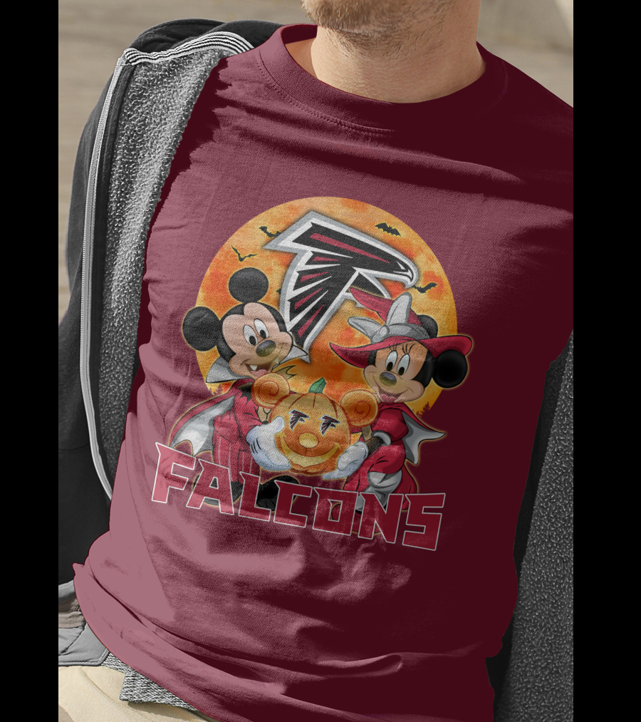 Atlanta Falcons Mickey Mouse Minnie Mouse Halloween Pumpkin T-Shirt