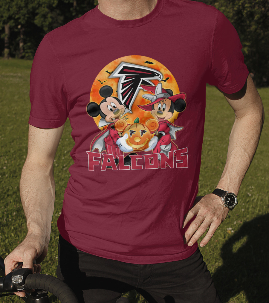 Atlanta Falcons Mickey Mouse Minnie Mouse Halloween Pumpkin T-Shirt