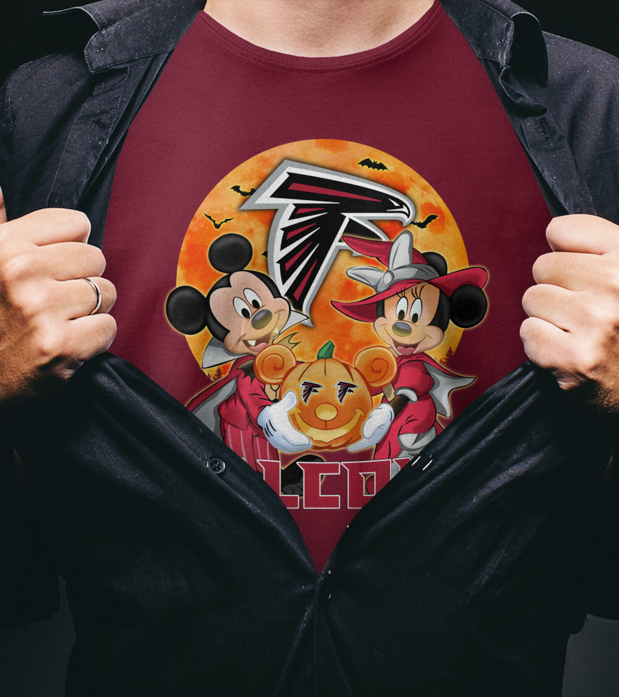Atlanta Falcons Mickey Mouse Minnie Mouse Halloween Pumpkin T-Shirt