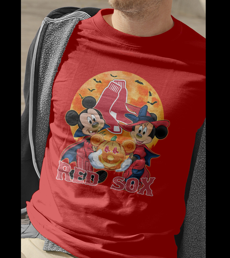 Boston Red Sox Mickey And Minnie Mouse Halloween Pumpkin T-Shirt