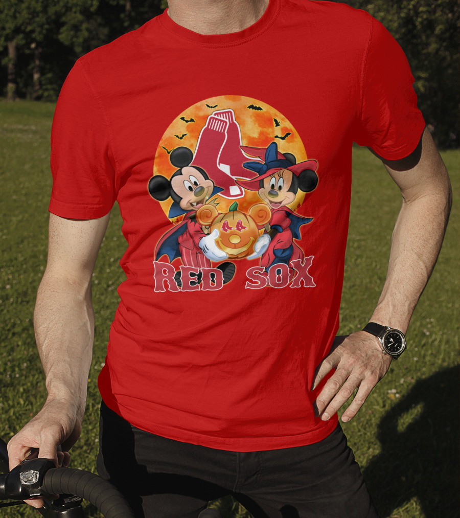 Boston Red Sox Mickey And Minnie Mouse Halloween Pumpkin T-Shirt