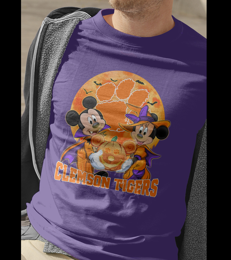 Clemson Tigers Mickey Mouse Minnie Mouse Halloween Pumpkin T-Shirt