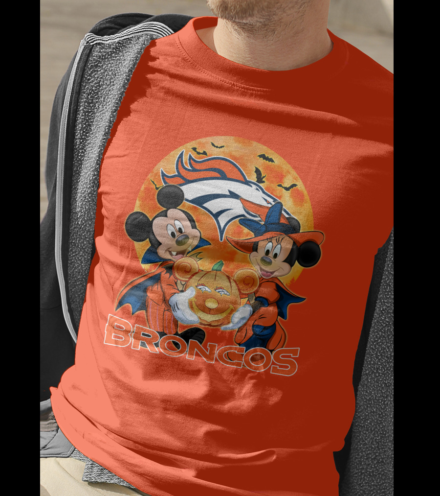 Denver Broncos Mickey Mouse And Minnie Mouse Halloween Broncos T-Shirt