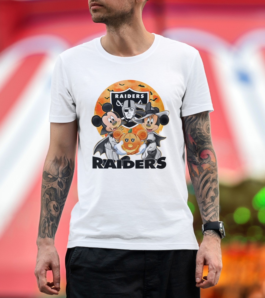Las Vegas Raiders Mickey Mouse Minnie Mouse Halloween Pumpkin T-Shirt