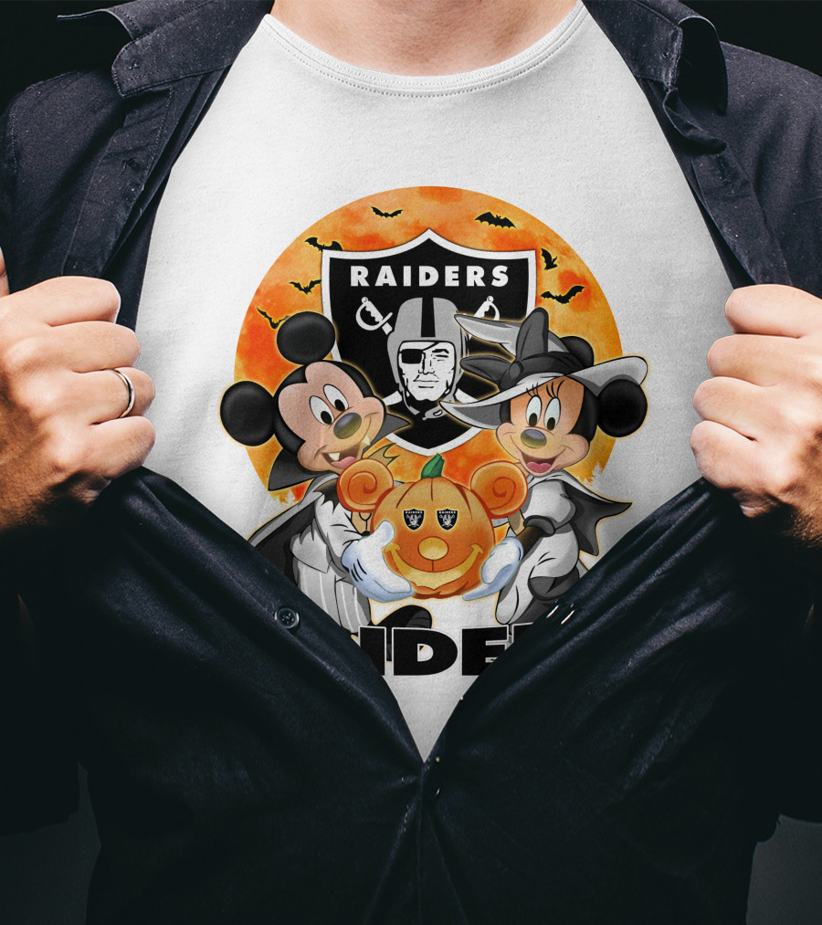 Las Vegas Raiders Mickey Mouse Minnie Mouse Halloween Pumpkin T-Shirt