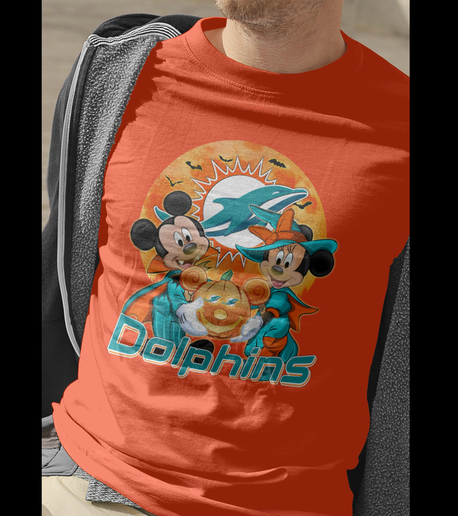Miami Dolphins Mickey Minnie Halloween Pumpkin Bats T-Shirt