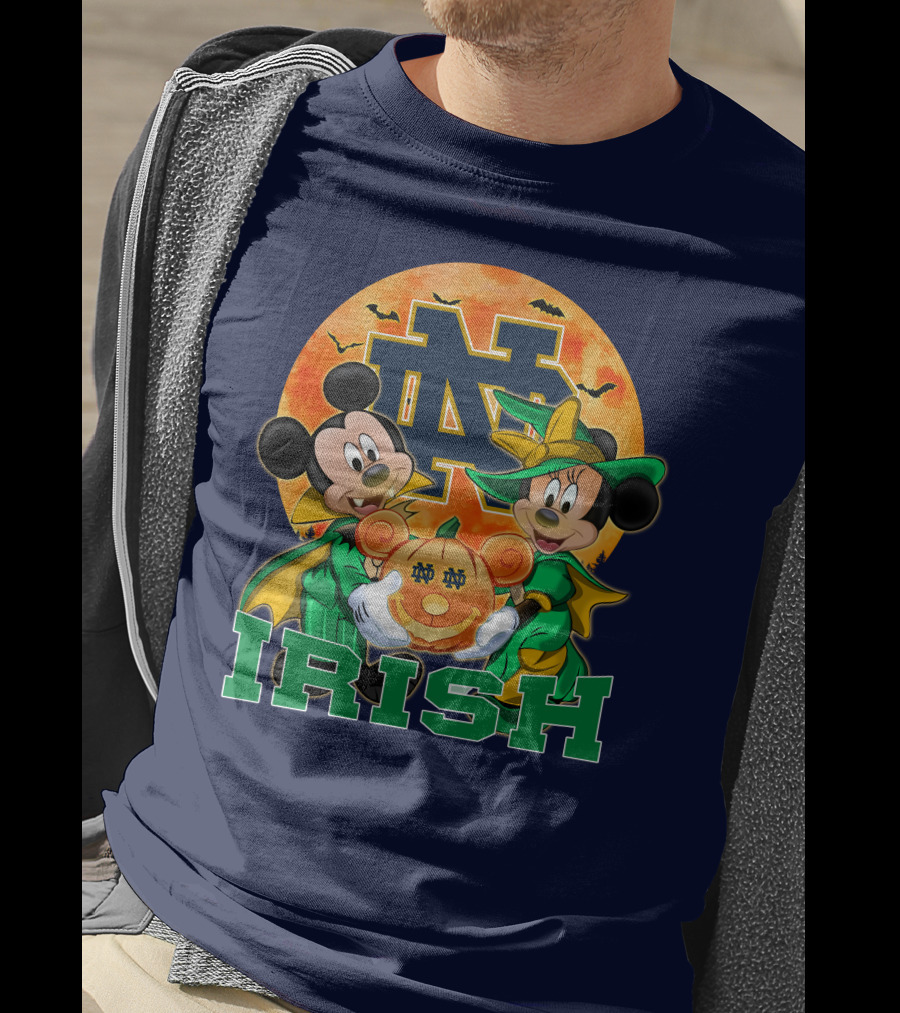 Notre Dame Fighting Irish Mickey Mouse Minnie Mouse Halloween Irish Pumpkin T-Shirt