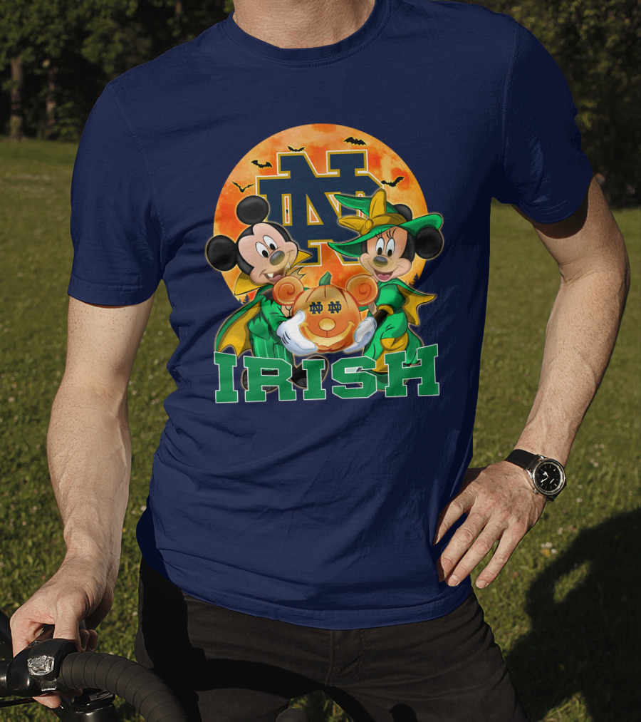 Notre Dame Fighting Irish Mickey Mouse Minnie Mouse Halloween Irish Pumpkin T-Shirt