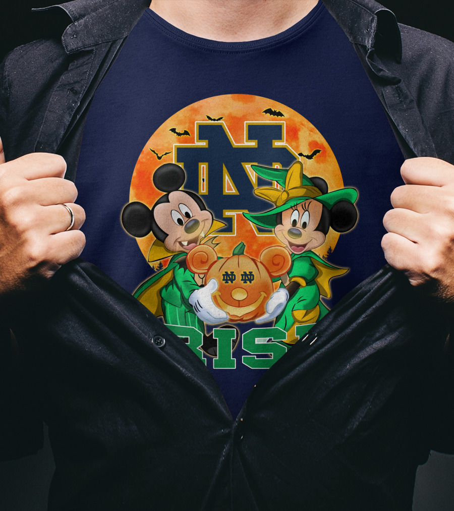 Notre Dame Fighting Irish Mickey Mouse Minnie Mouse Halloween Irish Pumpkin T-Shirt