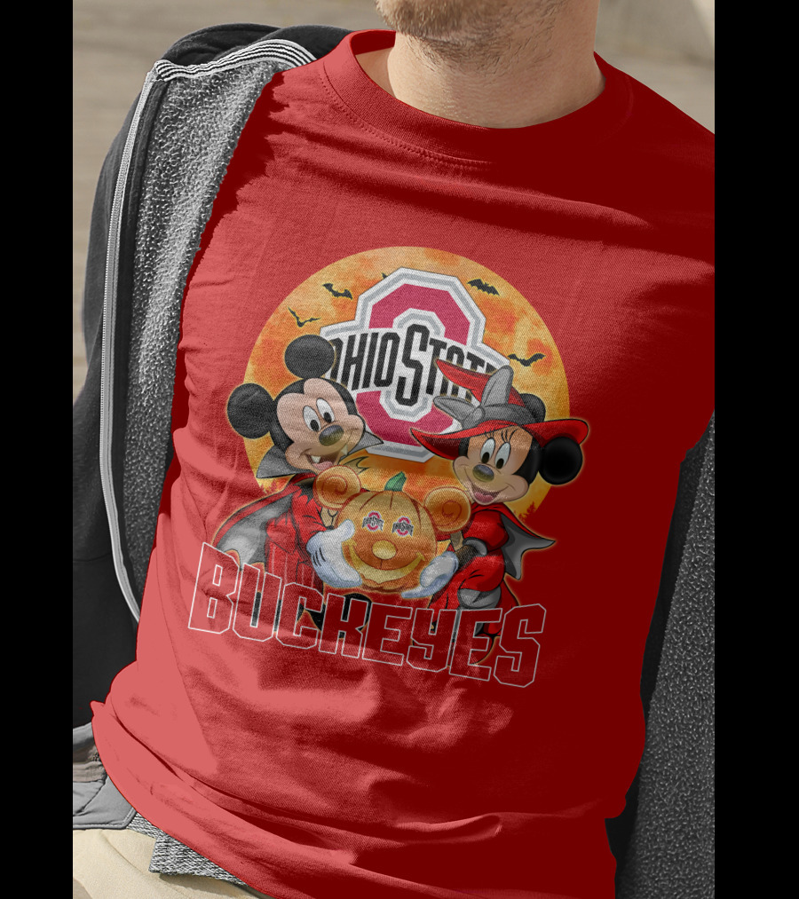 Ohio State Buckeyes Mickey Mouse Minnie Mouse Halloween Pumpkin T-Shirt
