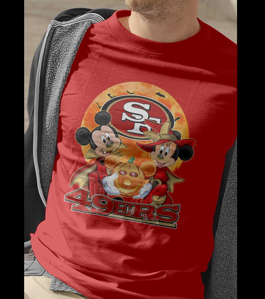 San Francisco 49ers Mickey Mouse Minnie Mouse Halloween Pumpkin T-Shirt