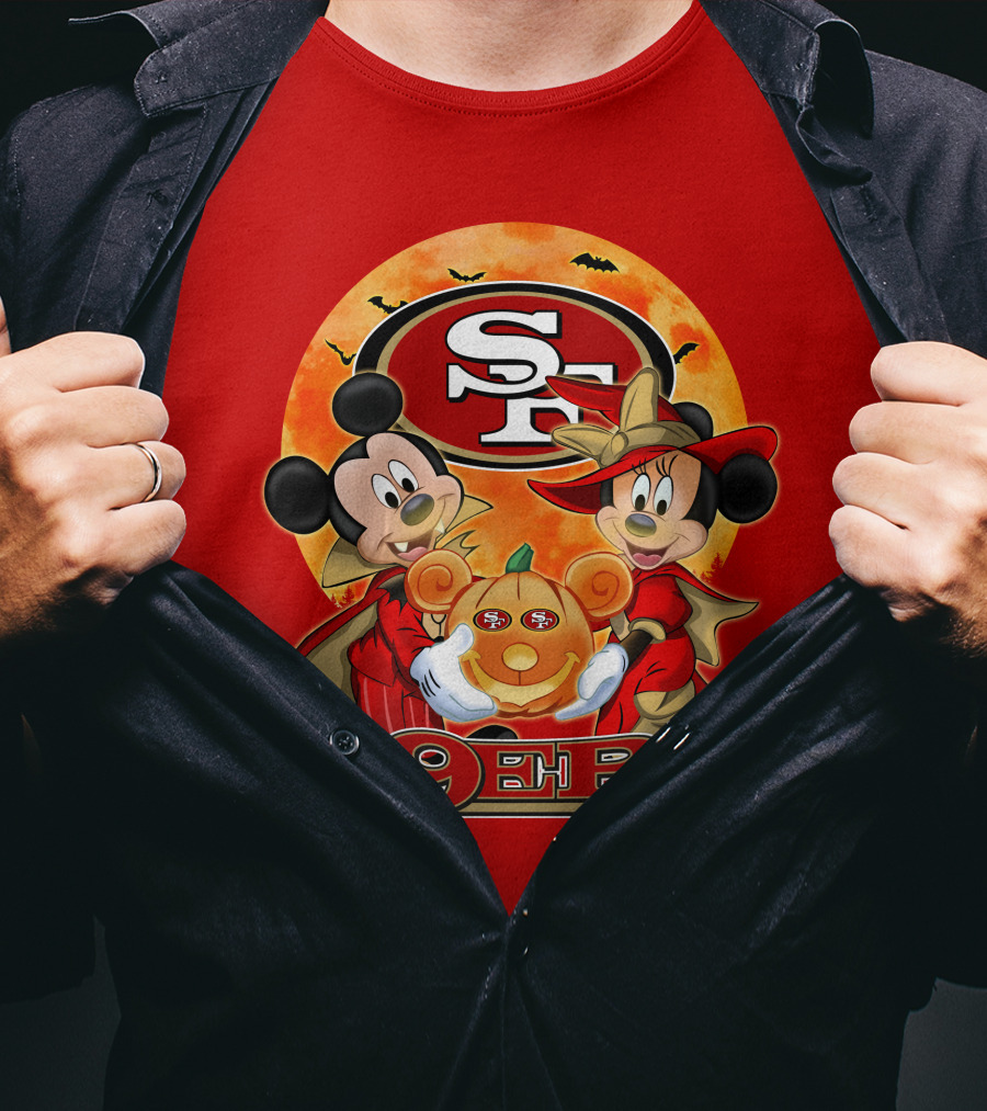 San Francisco 49ers Mickey Mouse Minnie Mouse Halloween Pumpkin T-Shirt