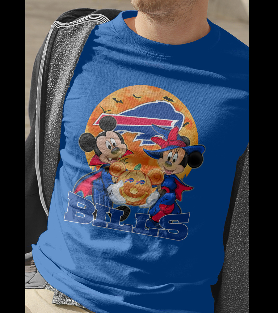 Buffalo Bills Halloween Mickey Mouse And Minnie Mouse Pumpkin T-Shirt