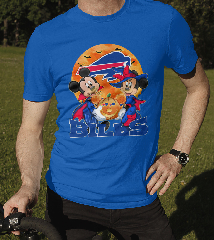 Buffalo Bills Halloween Mickey Mouse And Minnie Mouse Pumpkin T-Shirt