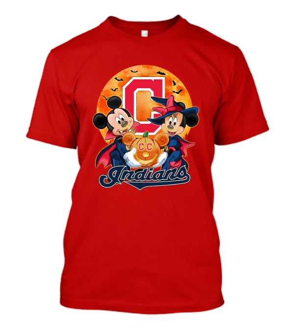 Cleveland Indians Mickey Mouse Minnie Mouse Halloween C Logo Pumpkin T-Shirt