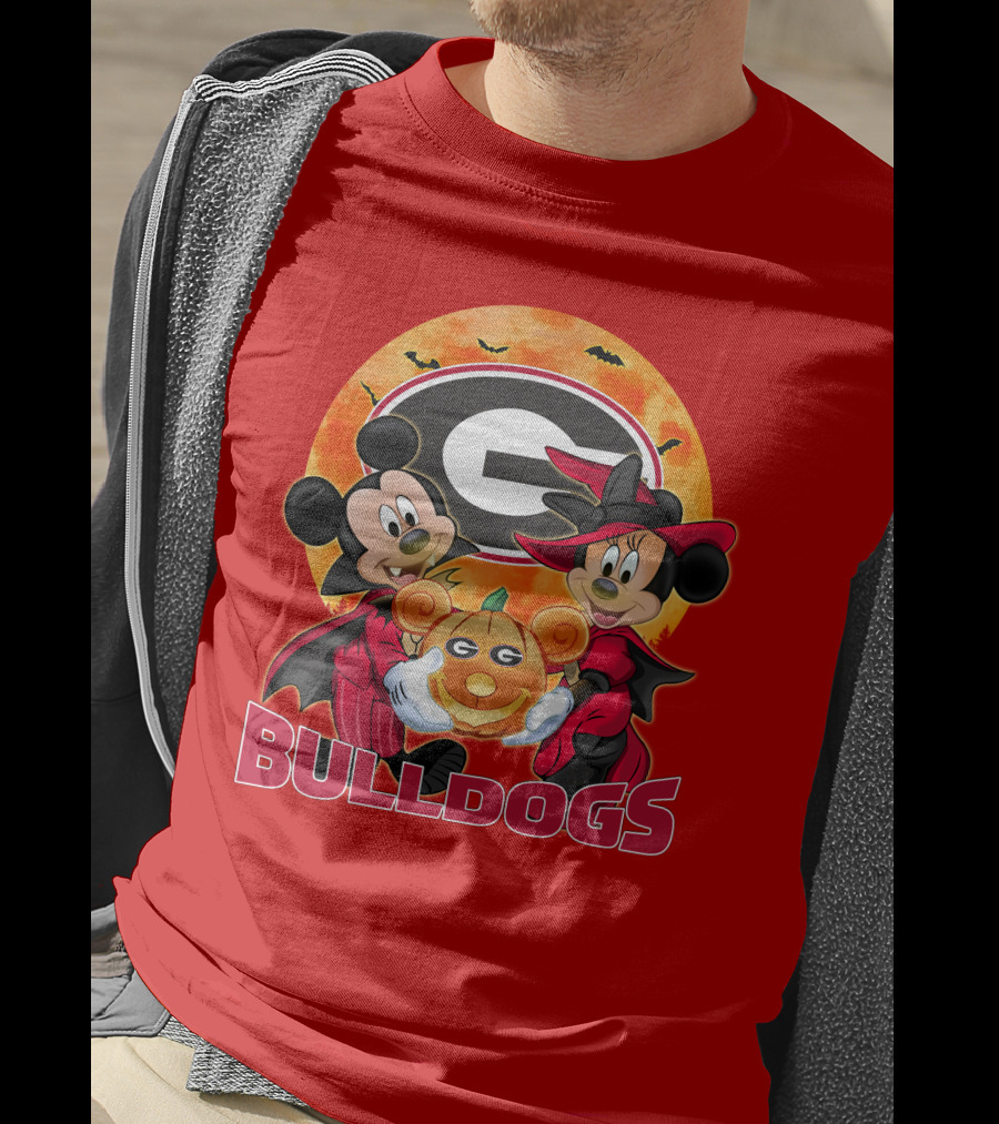 Georgia Bulldogs Mickey And Minnie Mouse Halloween Pumpkin T-Shirt