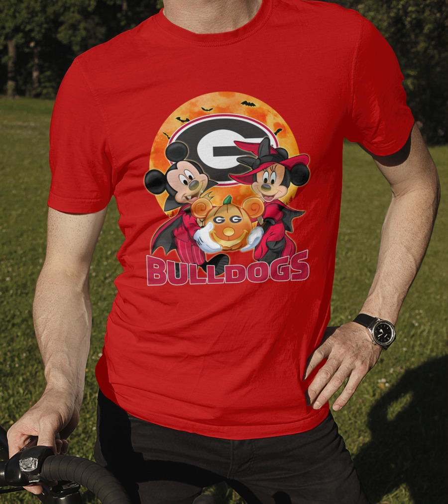 Georgia Bulldogs Mickey And Minnie Mouse Halloween Pumpkin T-Shirt