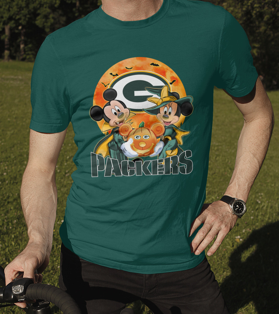Green Bay Packers Mickey And Minnie Halloween Pumpkin T-Shirt