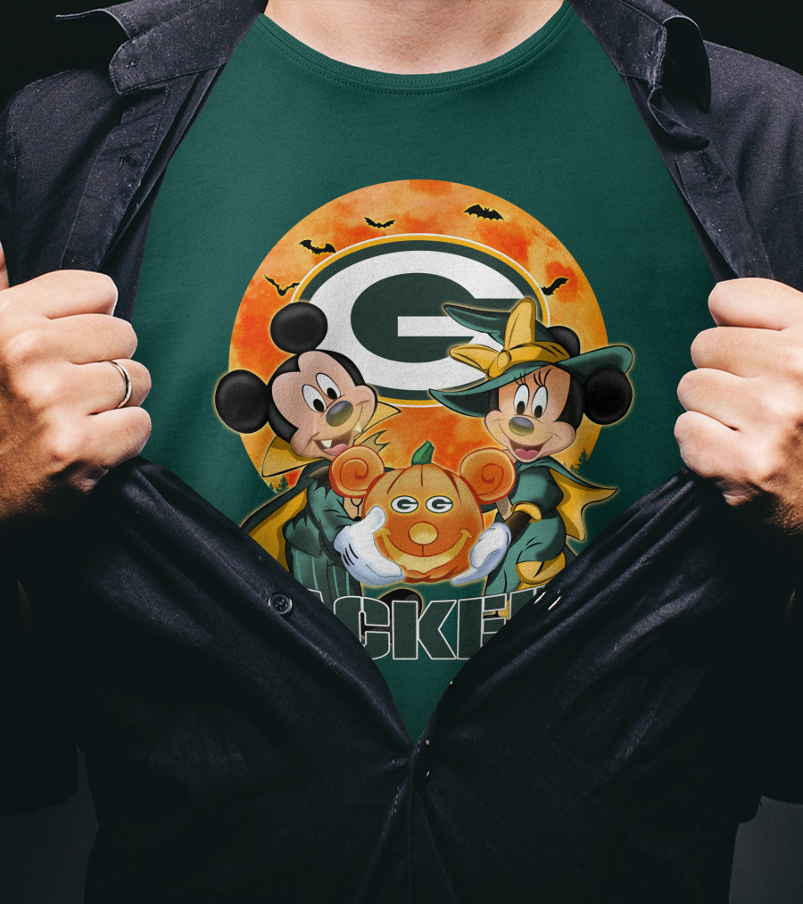 Green Bay Packers Mickey And Minnie Halloween Pumpkin T-Shirt