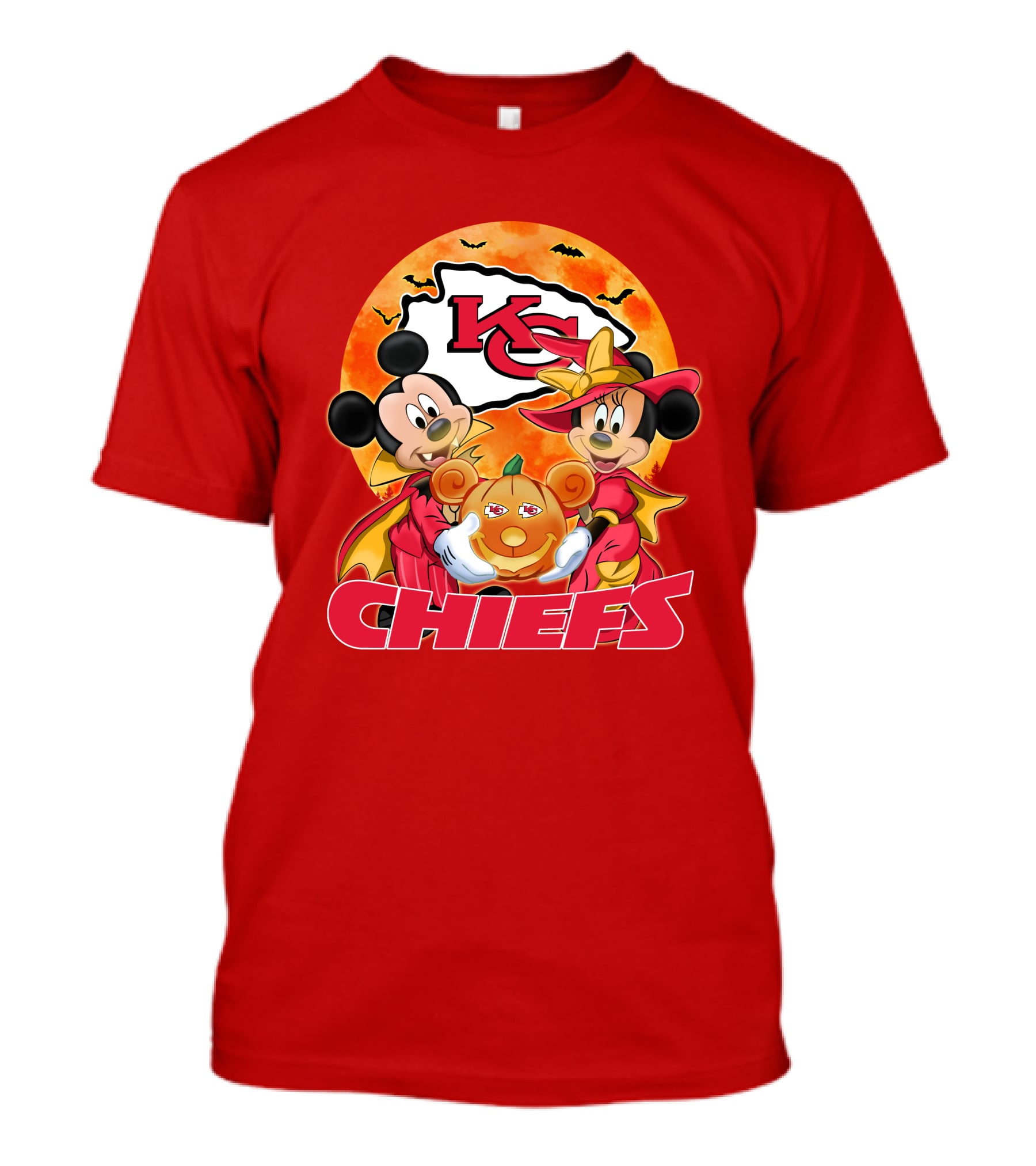 Kansas City Chiefs Mickey Mouse Minnie Mouse Halloween Chiefs Logo Pumpkin T-Shirt