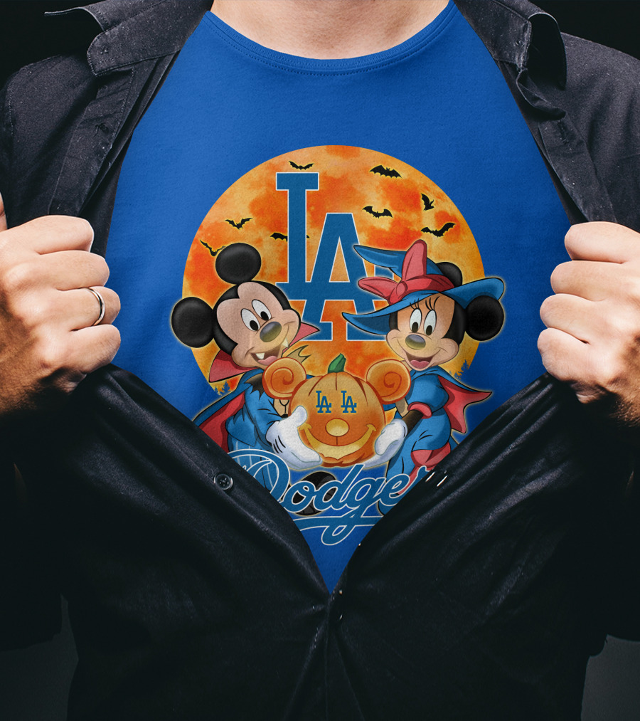 LA Dodgers Mickey Mouse Minnie Mouse Halloween Pumpkin Magic T-Shirt