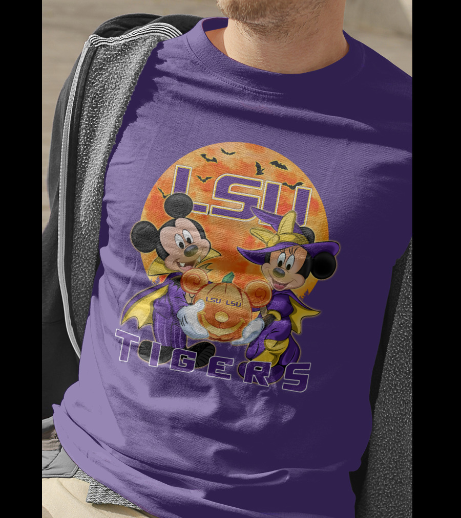 LSU Tigers Mickey Mouse And Minnie Mouse Halloween Pumpkin T-Shirt