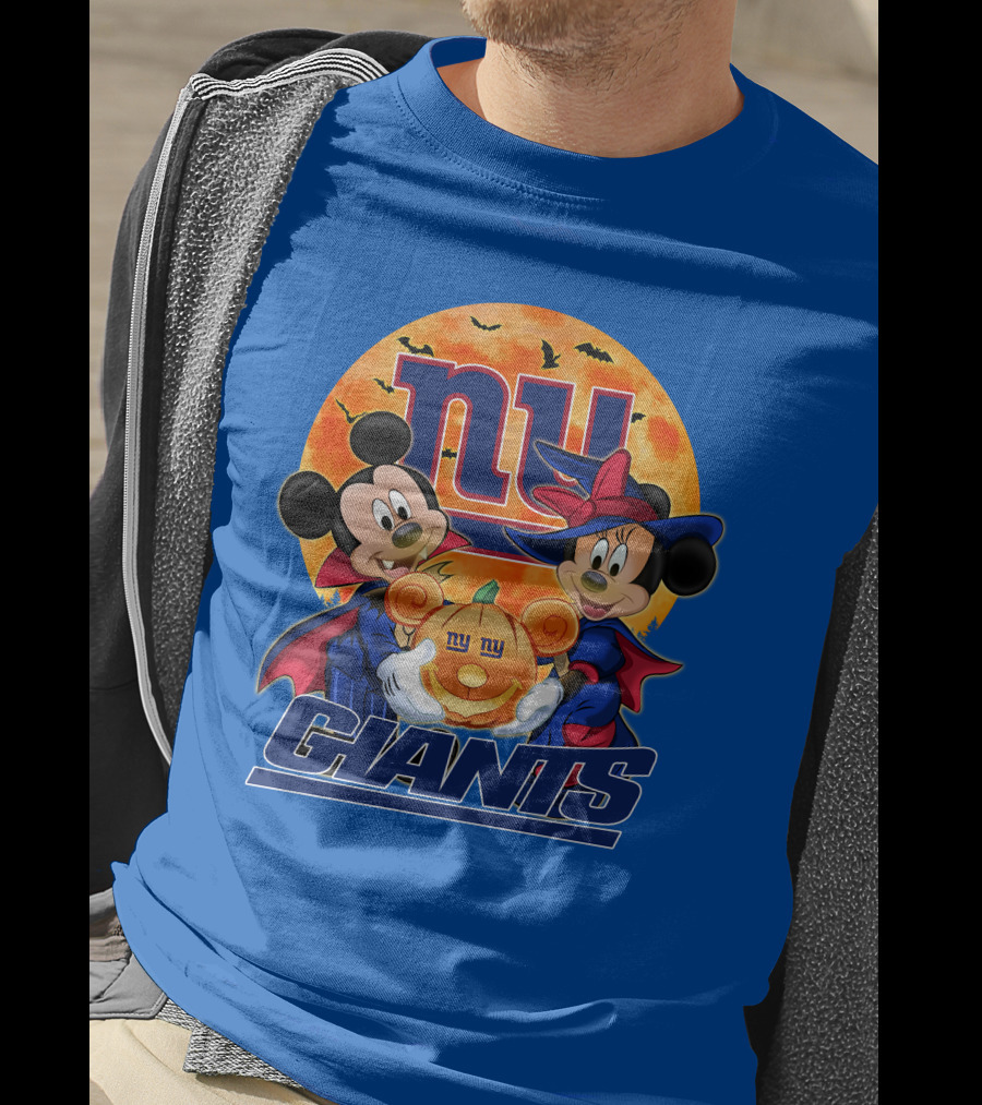 New York Giants Mickey Mouse Minnie Mouse Halloween Pumpkin T-Shirt