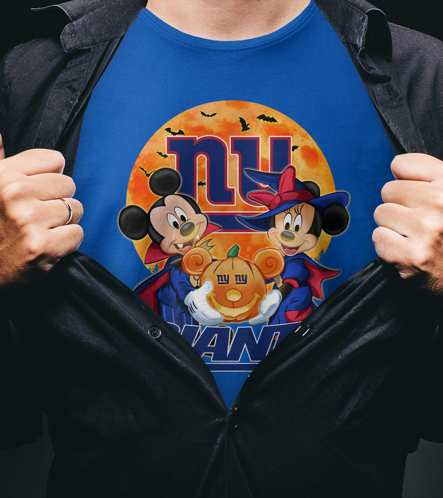 New York Giants Mickey Mouse Minnie Mouse Halloween Pumpkin T-Shirt