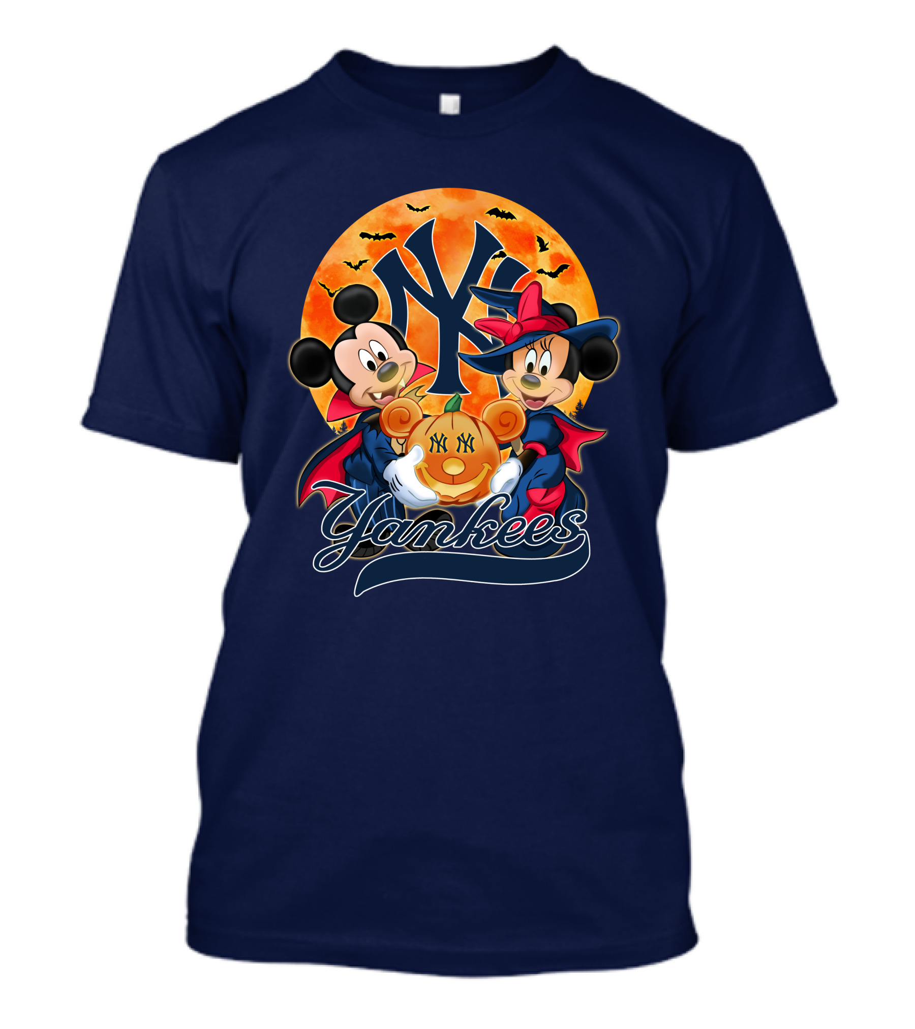 New York Yankees Mickey Mouse Minnie Mouse Halloween Pumpkin Moon Bats T-Shirt