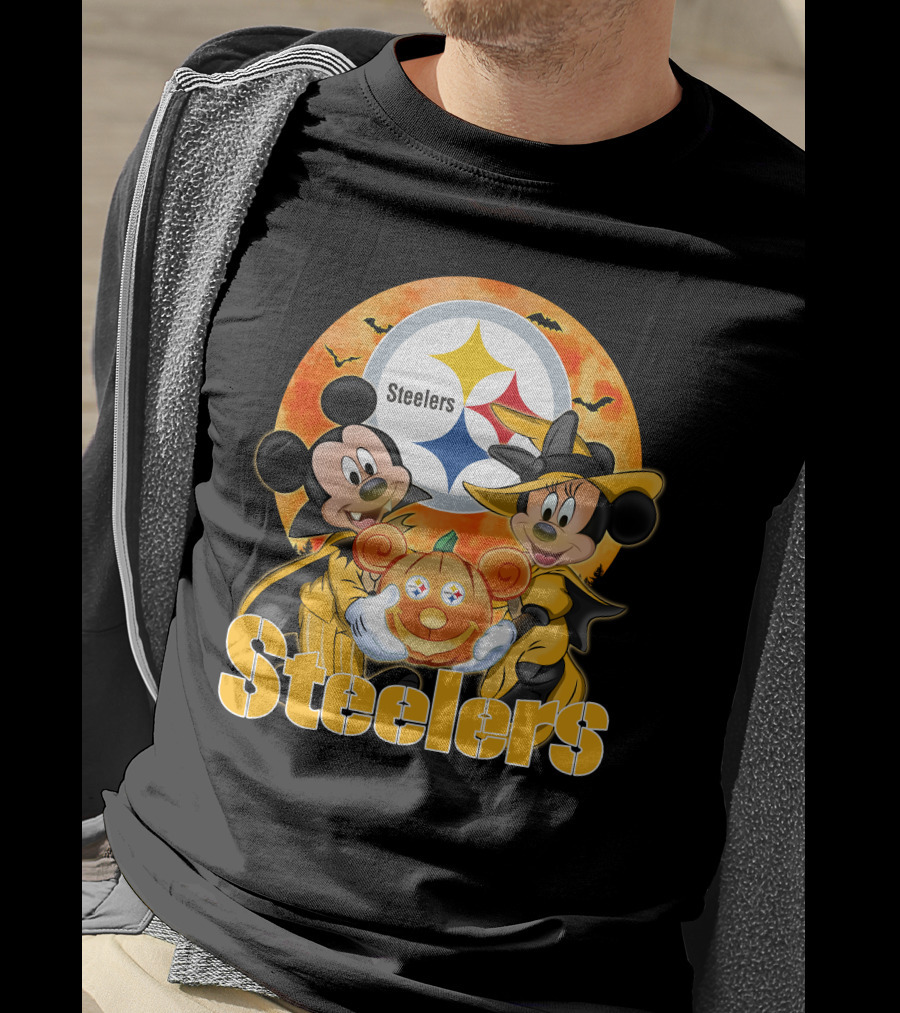 Steelers Mickey Mouse Minnie Mouse Halloween Pumpkin T-Shirt