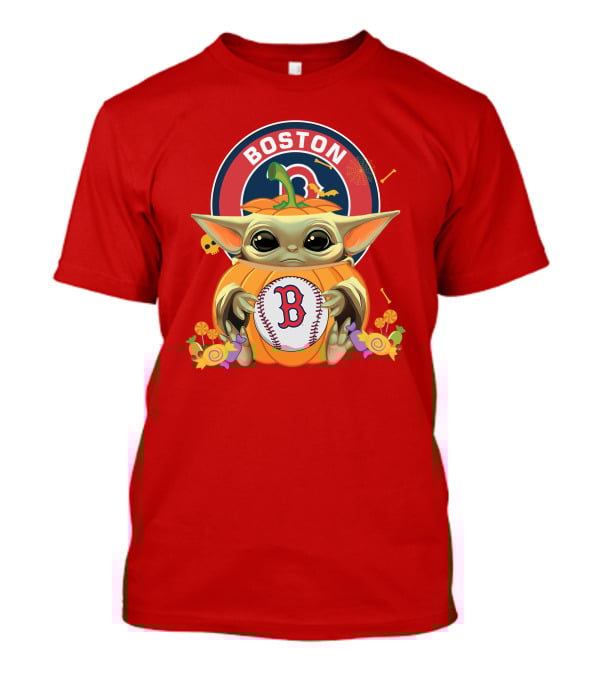 Boston Red Sox Halloween Baby Yoda Pumpkin Hug T-Shirt