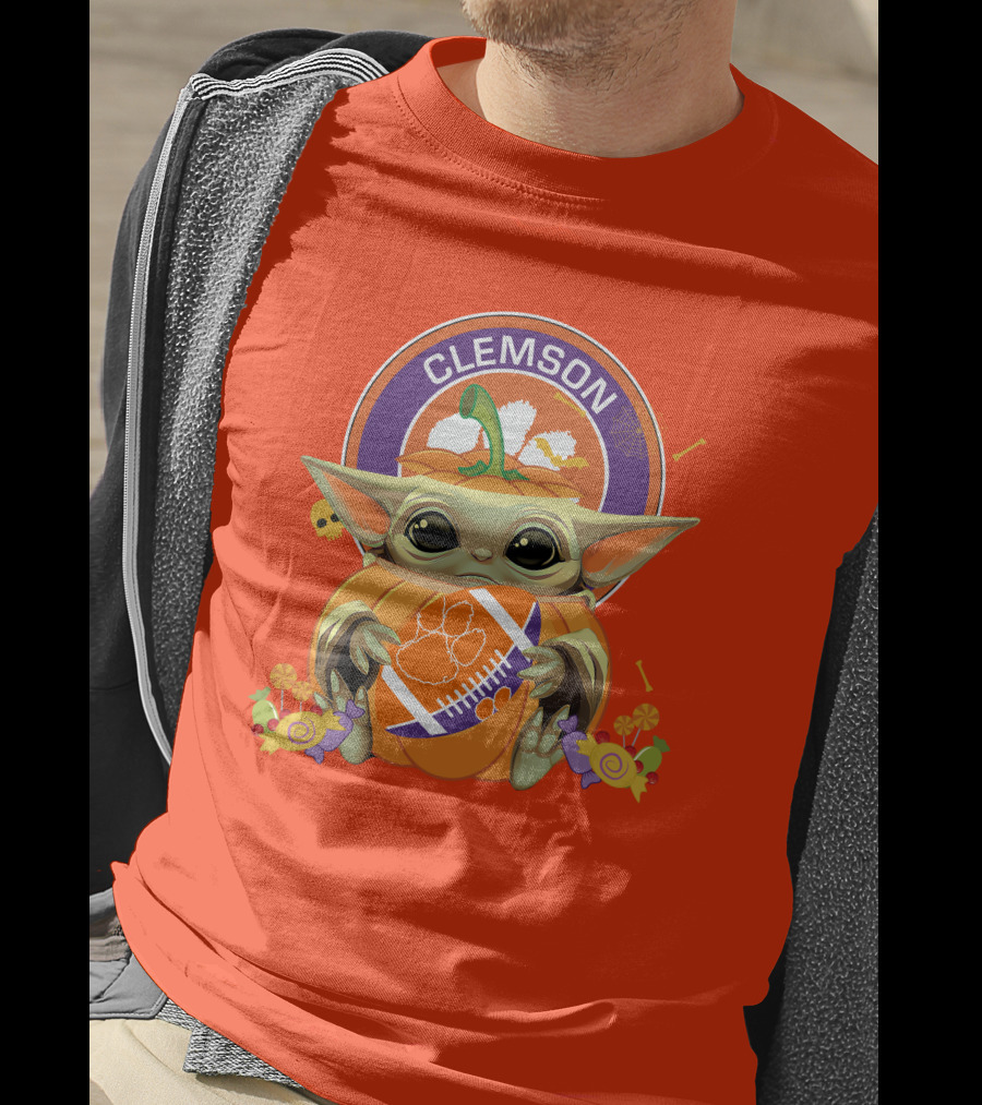 Halloween Pumpkin Baby Yoda Clemson Tigers Football T-Shirt