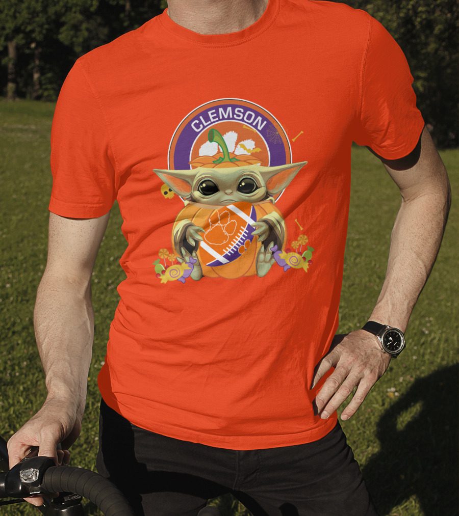 Halloween Pumpkin Baby Yoda Clemson Tigers Football T-Shirt