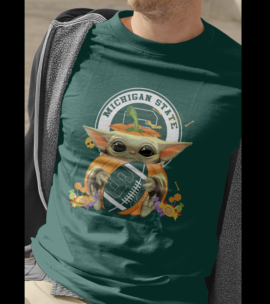 Halloween Pumpkin Baby Yoda Michigan State Spartans T-Shirt
