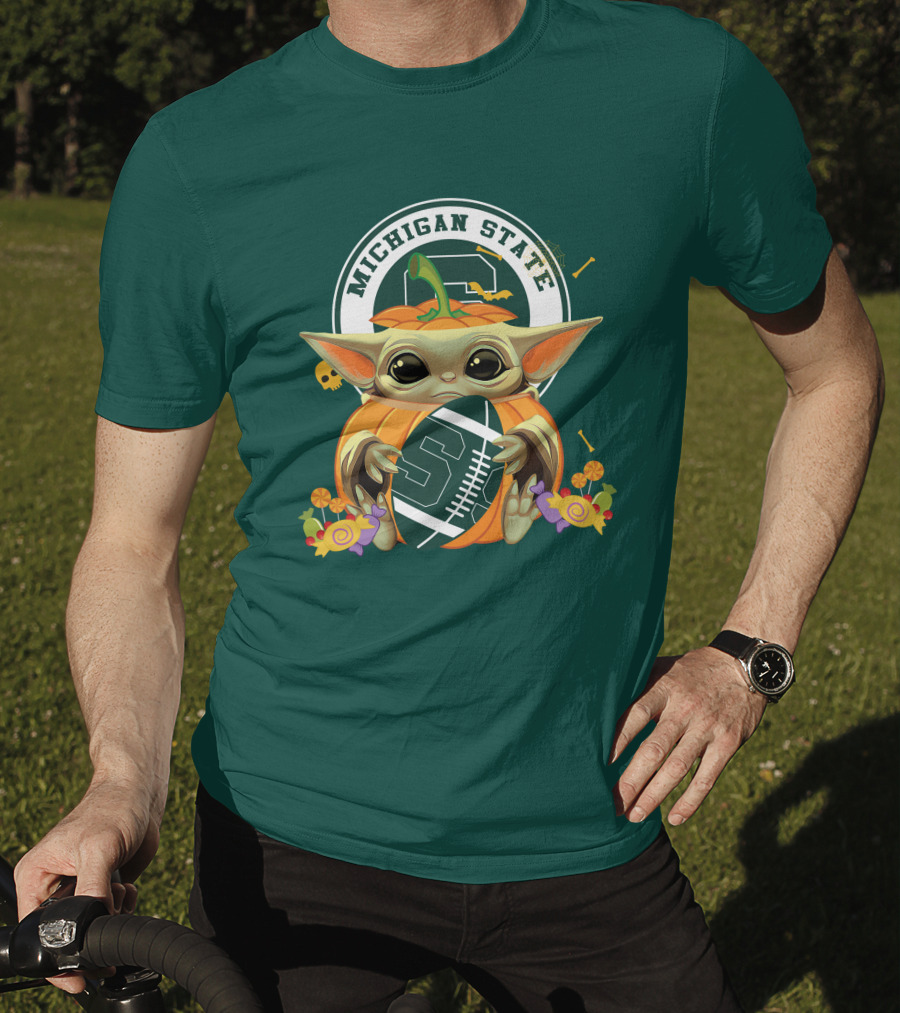 Halloween Pumpkin Baby Yoda Michigan State Spartans T-Shirt