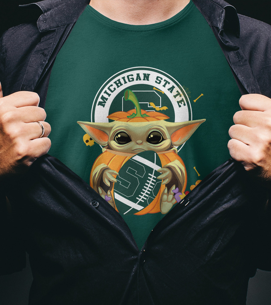 Halloween Pumpkin Baby Yoda Michigan State Spartans T-Shirt