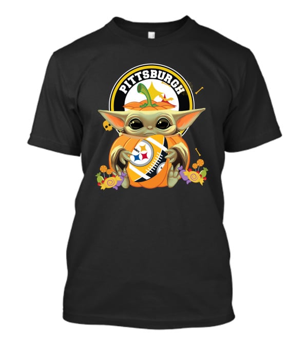 Halloween Pumpkin Baby Yoda Hug Pittsburgh Steelers T-Shirt
