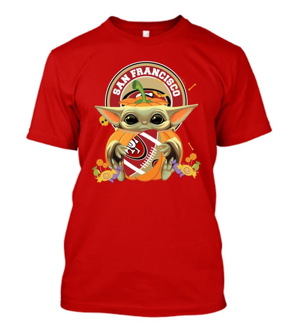 Halloween Pumpkin Baby Yoda Hug San Francisco 49ers Football T-Shirt