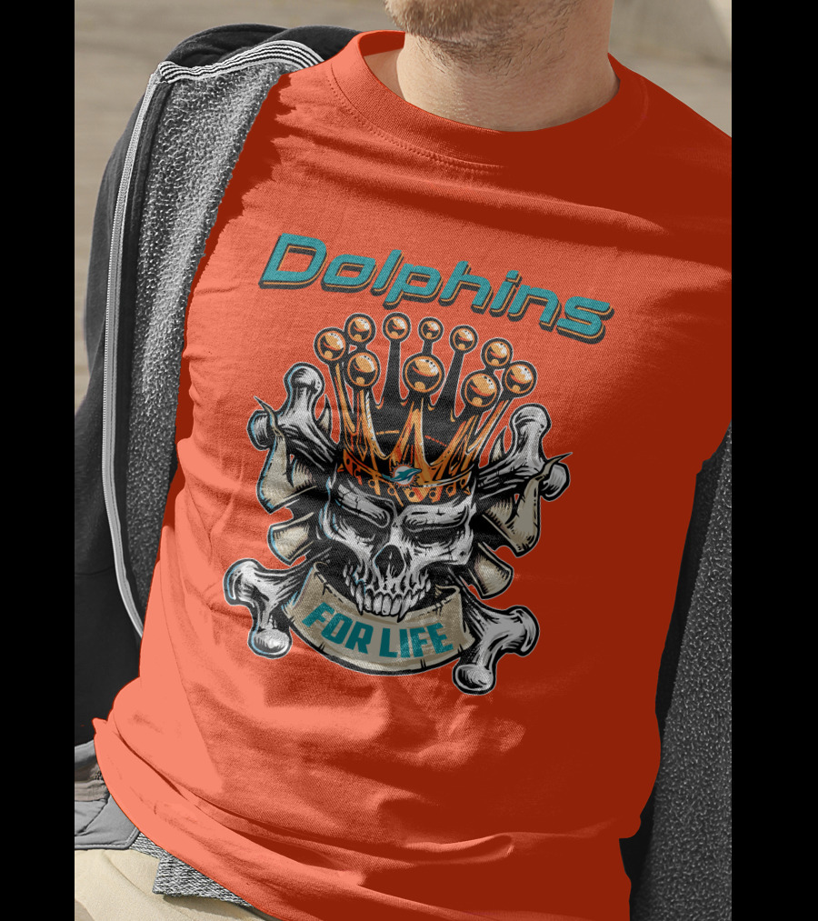Dolphins Skull King Crown For Life T-Shirt