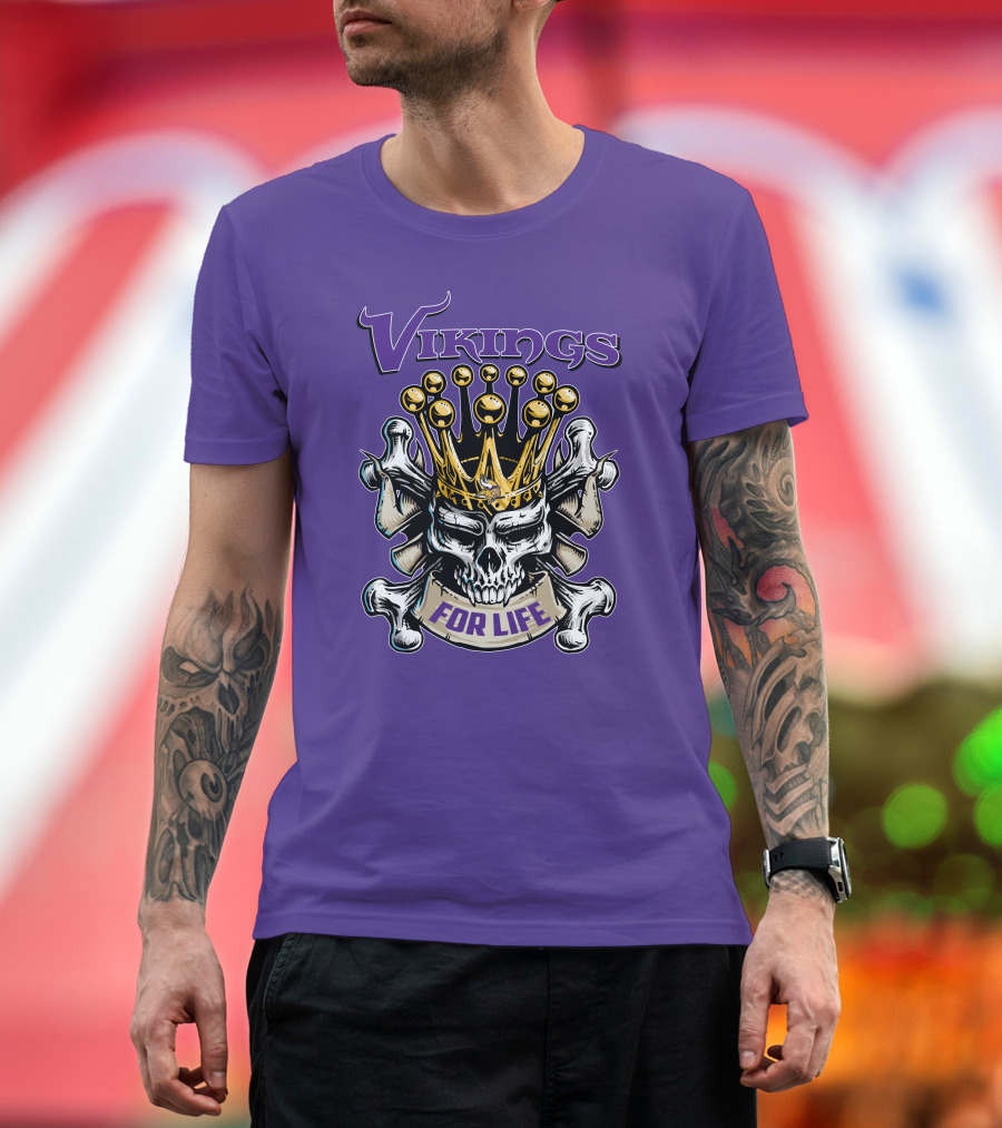 Vikings Skull King Crown For Life Minnesota T-Shirt