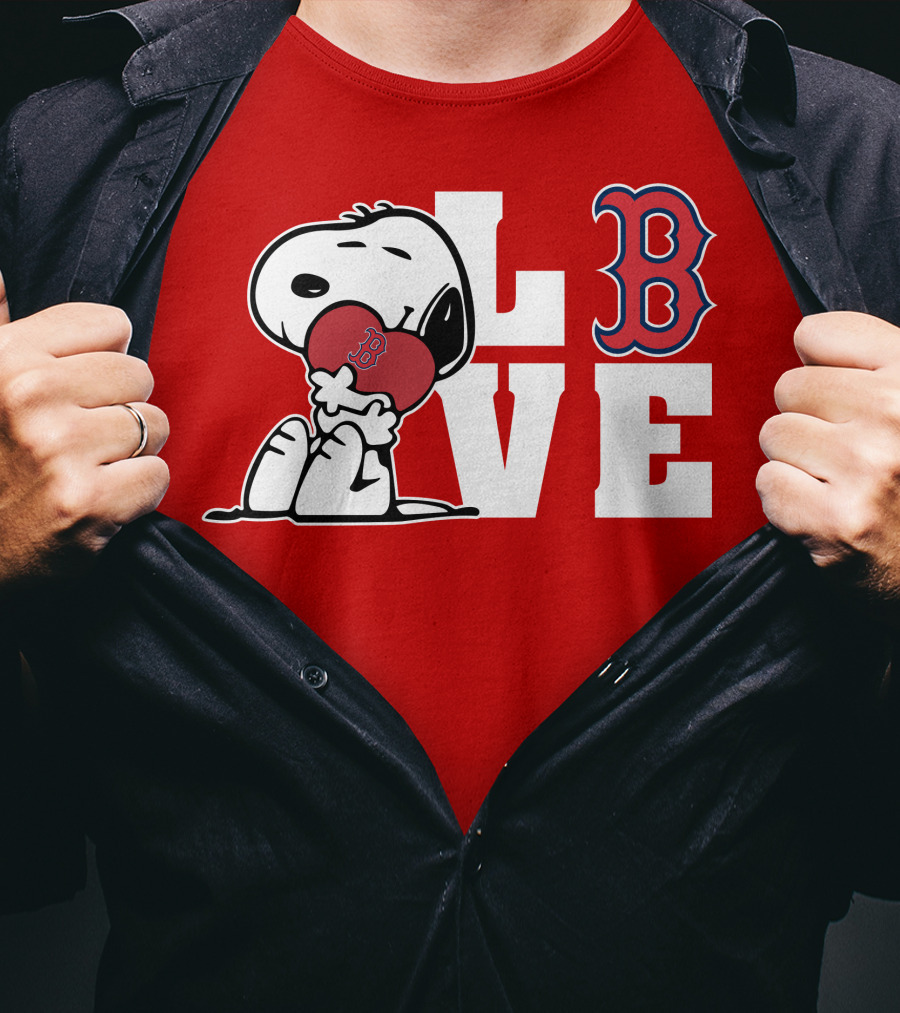 Snoopy Love Boston Red Sox B Logo Peanuts Baseball T-Shirt