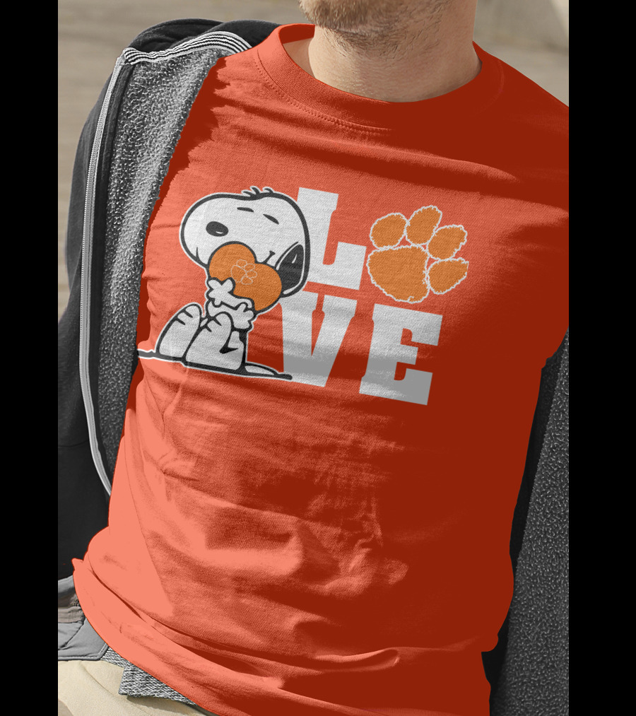 Snoopy Heart Love Clemson Tigers Paw Print T-Shirt