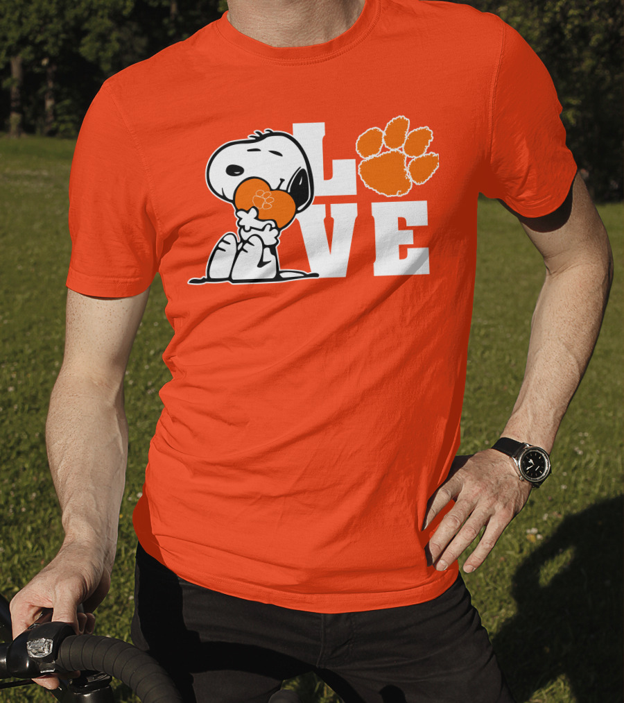 Snoopy Heart Love Clemson Tigers Paw Print T-Shirt