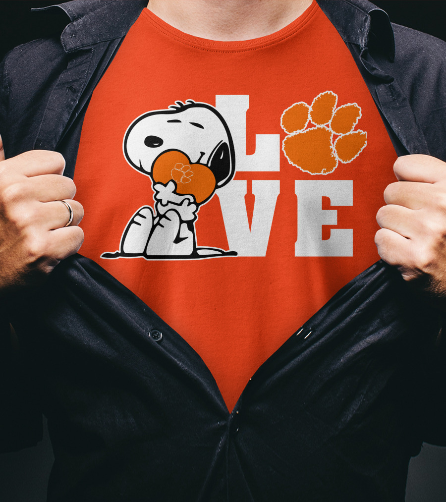 Snoopy Heart Love Clemson Tigers Paw Print T-Shirt
