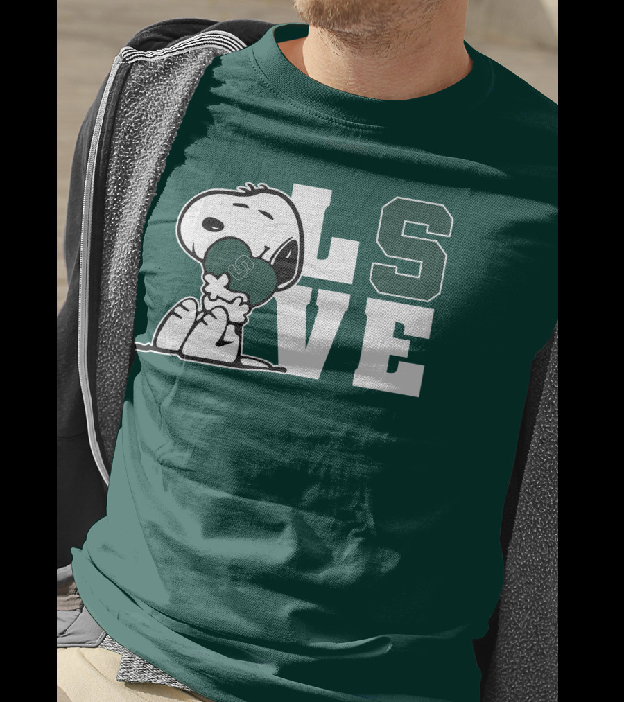 Snoopy Hugging Michigan State Spartans Heart L S V E T-Shirt